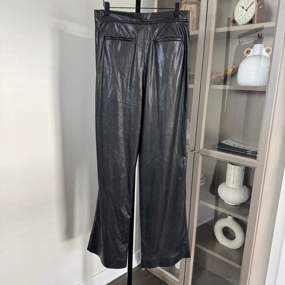 Jonathan Simkhai Tara Black Faux Leather Pants 8 NEW Pleated High Rise Wide Leg - Picture 5 of 6